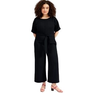NEW EVERLANE The‎ Japanese GoWeave Short-Sleeve Jumpsuit in Black Size 8